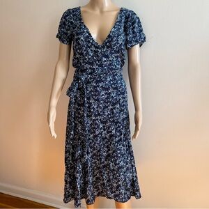 Apiece Apart Black Blue Floral Wrap Midi Dress